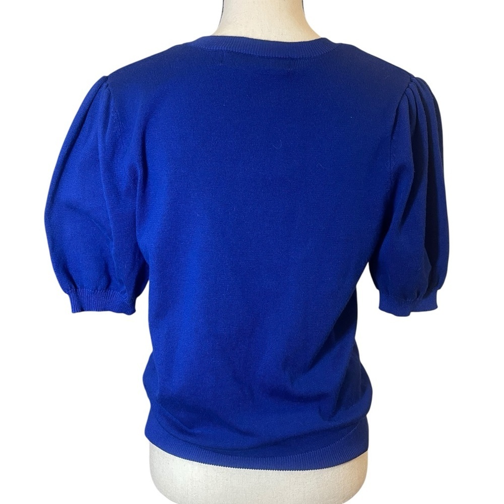 Lobster embellished puff sleeve sweater short sleeve royal blue preppy coastal - Picture 2 of 11